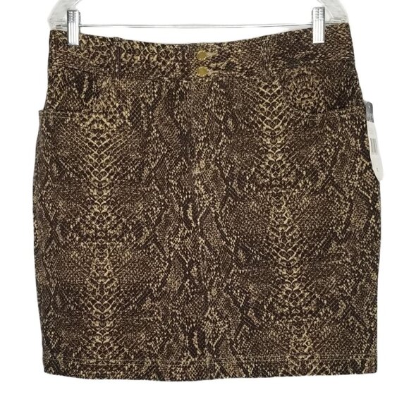 Chaps Dresses & Skirts - Chaps NWT Size 12 Skirt Knee Snake Reptile Print Stretch Denim Pockets Brown